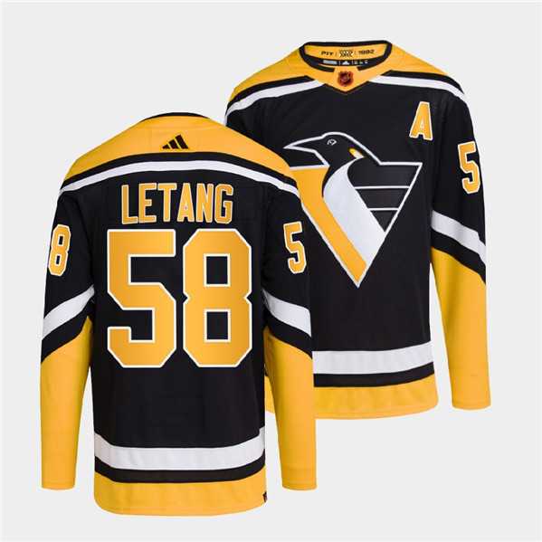 Mens Pittsburgh Penguins #58 Kris Letang Black 2022 Reverse Retro Stitched Jersey Dzhi->pittsburgh penguins->NHL Jersey